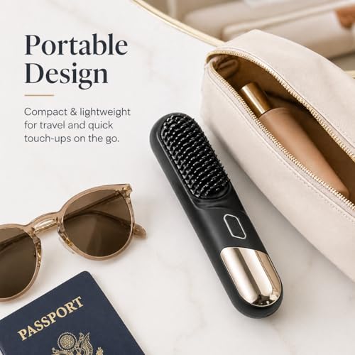 Cepillo alisador de cabello inalámbrico mini portátil negro miniatura 7