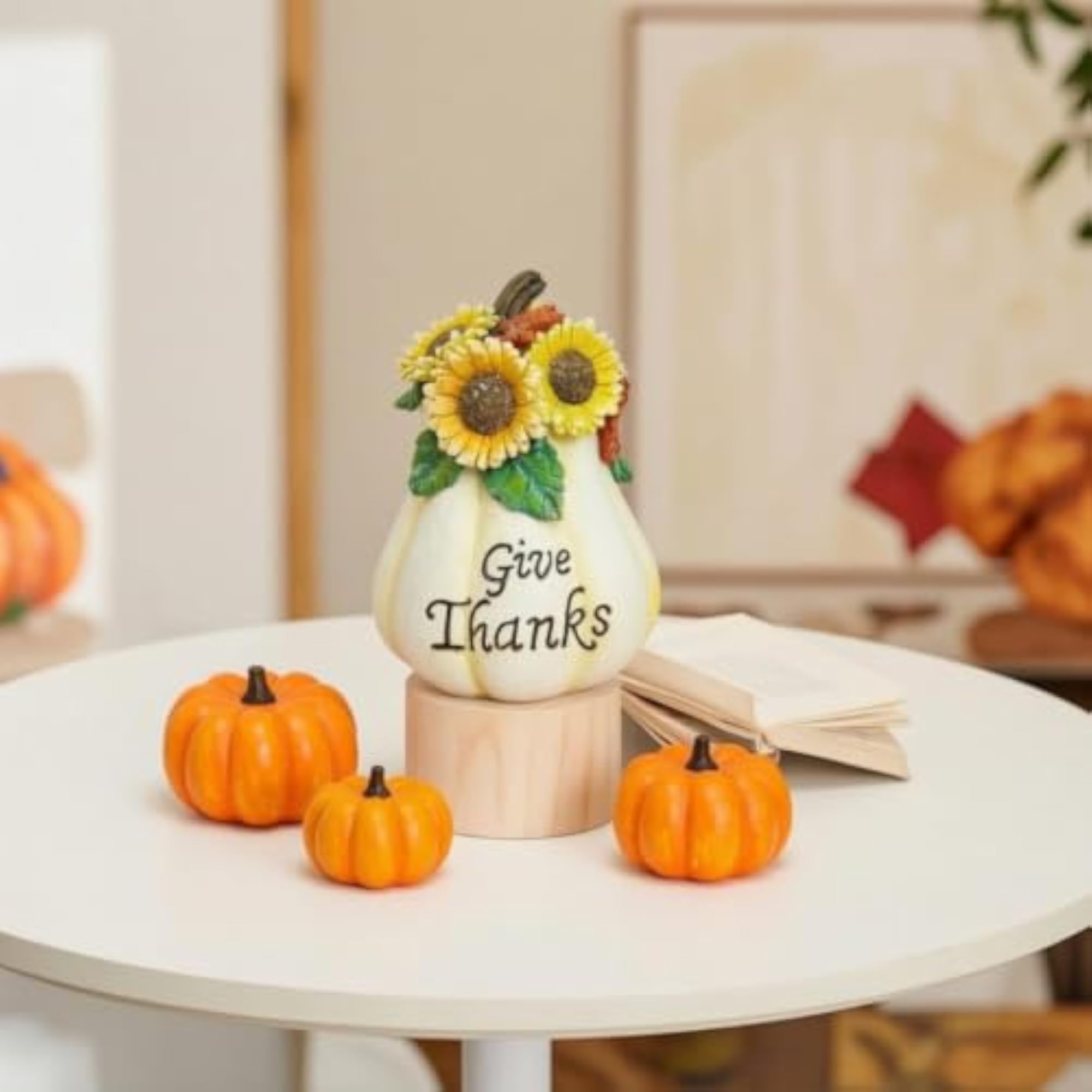Fall Pumpkin Figurine Rustic Pumpkin with Sunflowers Decor