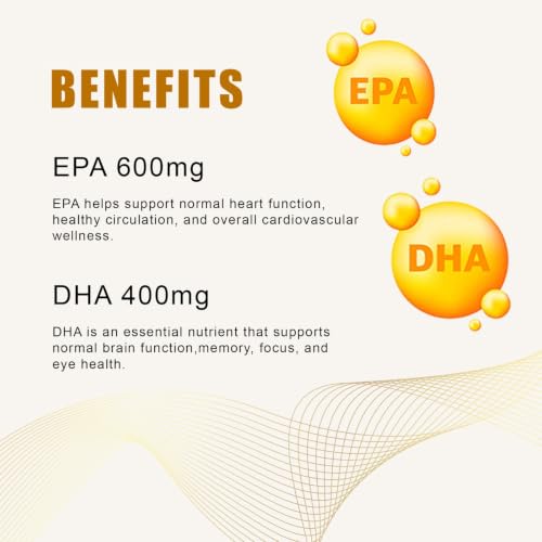 Image of Omega 3 Fish Oil Capsules 1000mg | 180mg EPA + 120mg DHA | High Absorption Triglyceride Form | No Fishy Burps | Mercury-Free Salmon Oil | 60 Softgels (Pack of 1)