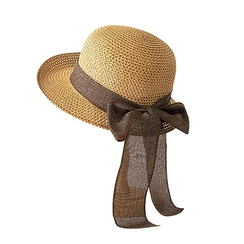 OnIUeZky Ladies Sun Hat Womens Beach Hats for Women Wide Brim Straw Bow Flap Fisherman Hat Summer Beach Cap UV Protection Hat