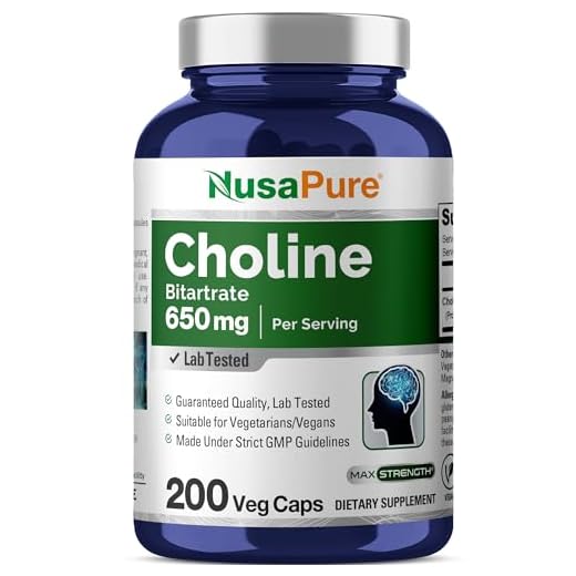 NusaPure Choline Bitartrate 650 mg.200 Veggie Capsules (Vegetarian, Non-GMO & Gluten-Free)