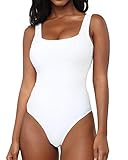 BelleLovin Women's Scoop Neck Bodysuits Sleeveless Tank Top Jumpsuits (White 1, X-Large)