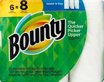 Bounty Select-A-Size Paper Towels, White, Big Rolls, 6 Count of 74 Sheets Per Roll, 6 Count (Pack of 1)