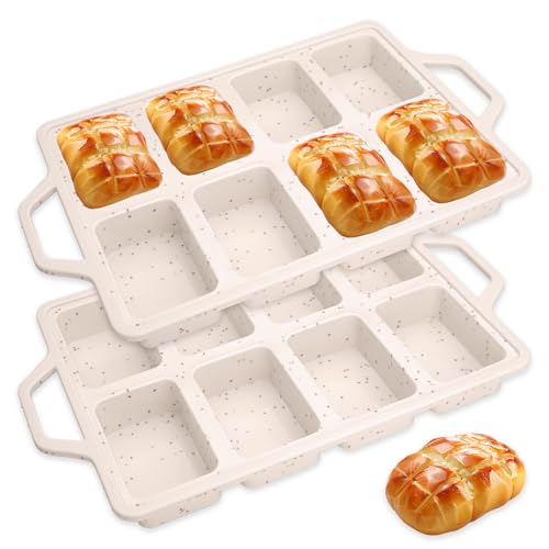 OtumnFS 2 Pcs Silicone Mini Loaf Pans with Metal Reinforced Frame-Non-Stick Silicone Bread Pan for Baking 8-Cavity Tiny Banana Bread Set