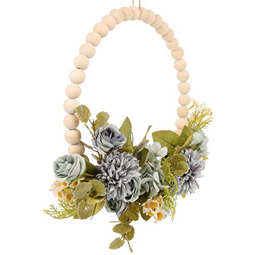 Dechous Wood Bead Garland Floral Hoop Wreath Wall Hanging Decor Artificial Flower With Eucalyptus Leaves Hanging Hoop Wreath For Thanksgiving Xmas Wedding Arch Backdrop Door Dark Blue #TOP24