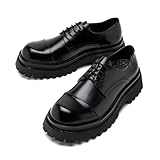 Men's Fashion Chunky Cap Toe Oxfords Shoes Formal Business Casual Height Increasing Platform Dress Shoes (Black, Adult, Men, 10, Numeric, US Footwear Size System, Medium)