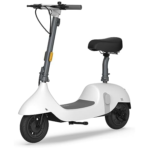 OKAI EA10 Electric Scooter with Seat for Adults, Up to 25 Miles Range & 15.5MPH, Retro-Style Seated E-Scooter, Moped Scooter Bike with 10" Vacuum Tires (Optional Basket) Cover