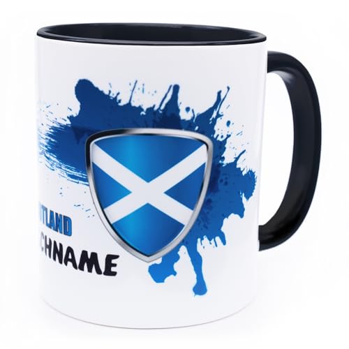 Schottland Tasse mit Namen personalisiert Scotland Wappen schottische Flagge Fahnen Fanartikel Produkte 2025 Becher Geschenk Mann Frau Geburtstag Fussball Scottish Cup mug Produkte Keramik 330 ml