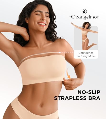 Image of DEANGELMON Strapless Bras for Women Non-Slip Silicone Bandeau Seamless Tube Top Bralette Comfy Non Padded Stretchy Stylish