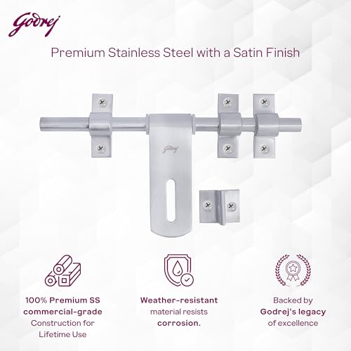 Image of Godrej Door Fitting | Aldrop Lock for Left & Right Handed Doors | Suitable for Main & Inner Doors of Residential & Commercial complexes | Size 14 x 250 mm | Satin Finish