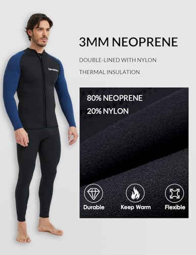 Lemorecn Men’s 3mm Wetsuits Jacket Long Sleeve Neoprene Wetsuits Top(2031blackblueXL)