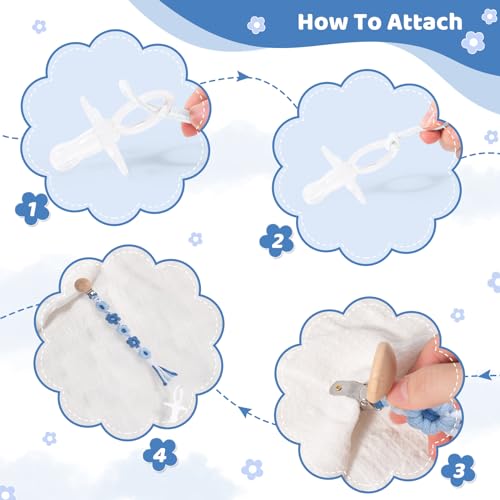 Image of Pacifier Clip for Boys Girls Floral Daisy Macrame Baby Paci Clip Pacifier Holder Leash Boho Wooden Clips Handmade Braided Cotton Binky Clips (2pack:Blue Daisy x 2)