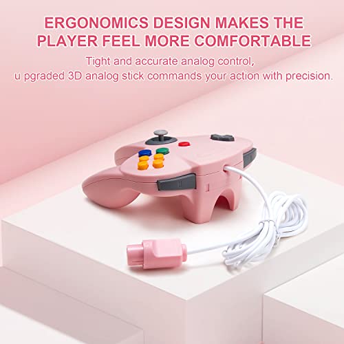 Image of 2 Pack Classic N64 Controller, kiwitata Retro N64 Remote Gaming Joystick Wired Gamepad Controller for N64 System Video Games Console Pink