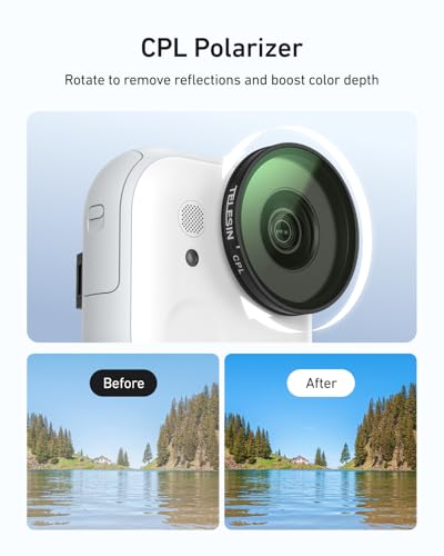 TELESIN Zestaw 4 filtrów CPL&ND do Insta 360 Go Ultra, nakładane filtry CPL, ND8, ND16, ND32 filtry polaryzacyjne, neutralna gęstość, wielokrotnie ulepszone szkło optyczne, akcesoria do Insta360 Go
