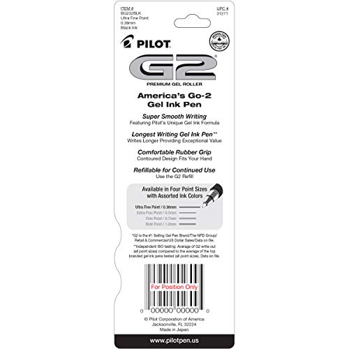 Pilot G2 Premium Bolígrafo Roller Gel Punta Ultra Fina 0.38 mm Pack 2 Negro miniatura 3