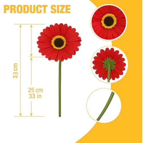 Image of Garden Art Artificial 5 Pcs Gerbera Flower Sticks, 33 cm, RealTouch Natural Looking | Silicone Decorative Bunch for Home GAAGFB-1H-33PH (Peach)