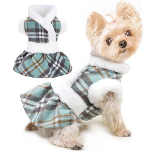 Image of Dog Christmas Sweater Dog Winter Clothes for Small Dogs Boy Girl Fall Puppy Dress Warm Fleece Chihuahua Yorkie Teacup Doggie Sweaters Dresses Doggy Sweater for Small Dogs Girl Cat Outfits, Green, XS