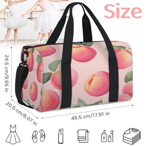 Pink Peaches Print Sports Duffle Bag for Women Men Waterproof Overnight Weekender Bag with Adjustable Strap Travel Tote Bags for Beach Yoga Work Dance Swim2