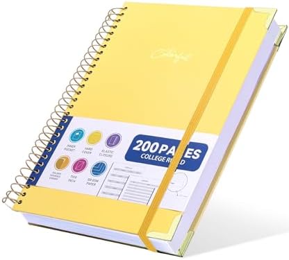 Yoment Hardcover Spiral Notebook Journal 7 X 10 with Contents, Contacts, College Ruled Notebooks for School Work B5 Aesthetic Cute Notebooks for Women, Yellow