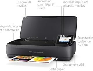 HP OfficeJet 250 Imprimante Tout-en-Un Portable, Fonction Impression, Copie, Numérisation jusqu'à 600 dpi, Wi-Fi et USB, Noire