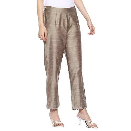 Image of BIBA Women Polyester Slim Dyed Pants