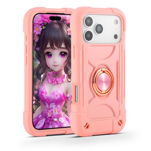 Image of MARKILL Compatible with iPhone with Built-in 360Rotating Ring Stand, Military Grade Drop Protection Full Body Rugged Heavy Duty Case Durable Cover (Pink, iPhone 17 Pro)