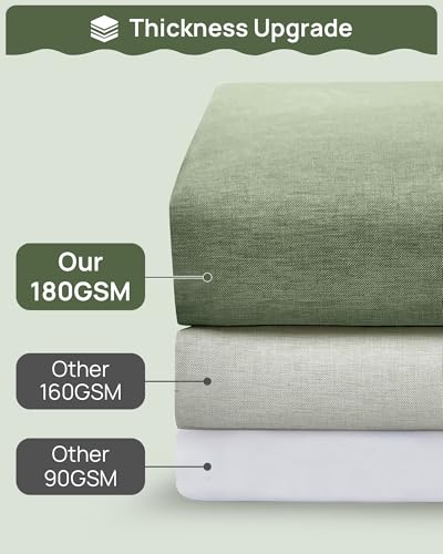 Carttiya Farmhouse Shower Curtain Linen Boho Ruffle - Textured Fabric Shower Curtain Set with Hooks, 72\"x78\", Rustic Vintage Look - Decorative Tall Bathroom Curtain for Tub & Stall Showers, Green - Thumbnail 3