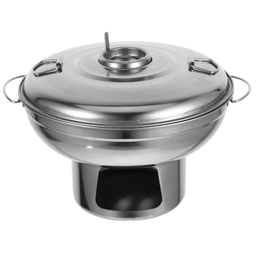 FUNOMOCYA wok para estufas Cocina portátil Olla de cocción para camping trabajo pesado olla caliente para restaurante sartén wok olla caliente con estufa de alcohol Acero inoxidable Silver