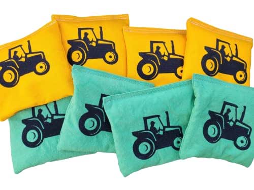 Green and Yellow Tractor Cornhole Bags Full Size Regulation