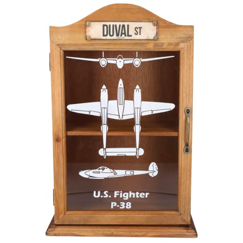 KEYHOMESTORE - Vitrina fabricada en madera, color marrón claro, altura 50 cm, con estantes y asa, ideal como complemento de decoración para interiores, ideal para salón, cocina Cover