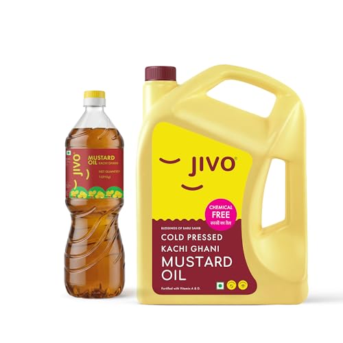 Image of Jivo Premium Cold Pressed Kachi Ghani Pure Mustard Oil, 5 Litre + 1 Litre| Healthy Cooking Oil for Daily use |(Pack of 6L)
