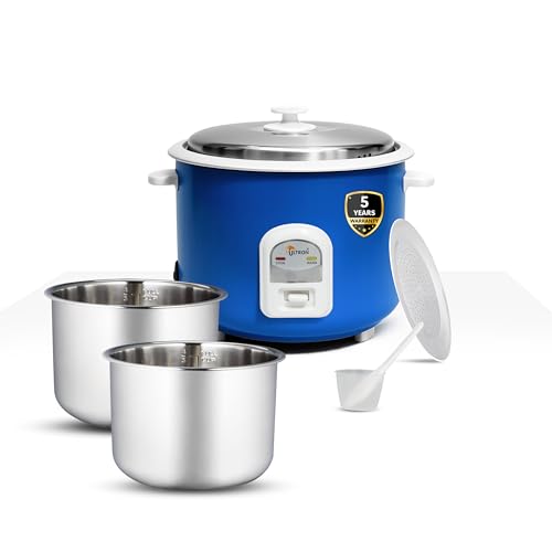 Image of ULTRON 1L Automatic Electric Rice Cooker with Double Aluminium Pot | Auto Cook & Auto Warm Function | Cool Touch Handles | Durable Body | 2 Year Product Warranty & 5 Year Heating Coil Warranty (Blue, 1 L)