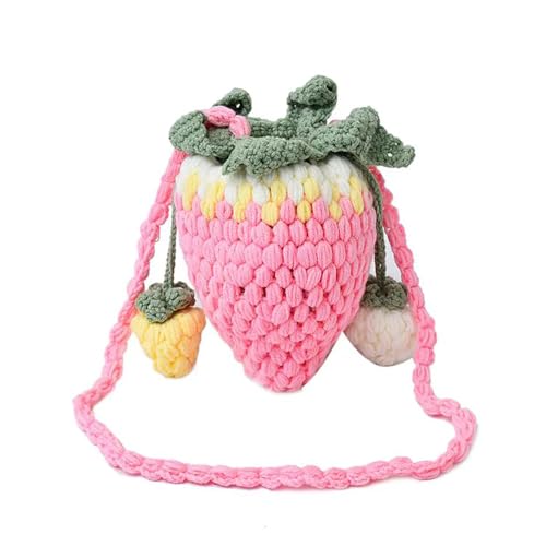 Image of Handmade Knitted Shoulder Bag Crochet Strawberry Purse for Women
