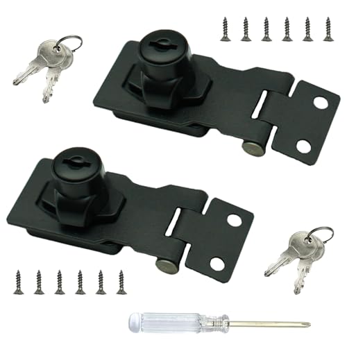 Image of 2 Pack Keyed Hasp Locks 2.5 Inch, Zinc Alloy Hasp Latches with Key, Twist Knob Keyed Locking Hasp Safety Hasp Door Lock for Drawer, Cabinets, Gates, Closets, Small Door(Black)
