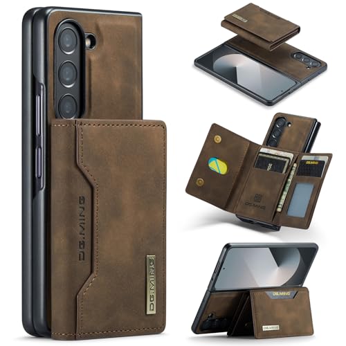 Custodia a portafoglio 2 in 1 per Samsung Galaxy Z Fold 7, custodia in pelle opaca con supporto per carte di credito portafoglio staccabile con fibbia Design Cover - Caffè