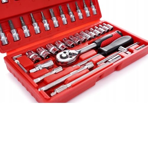 Kit Profissional de Ferramentas: Chave Catraca, Maleta 46 Peças, Jogo Soquete, Chaves Allen, Aço CRV