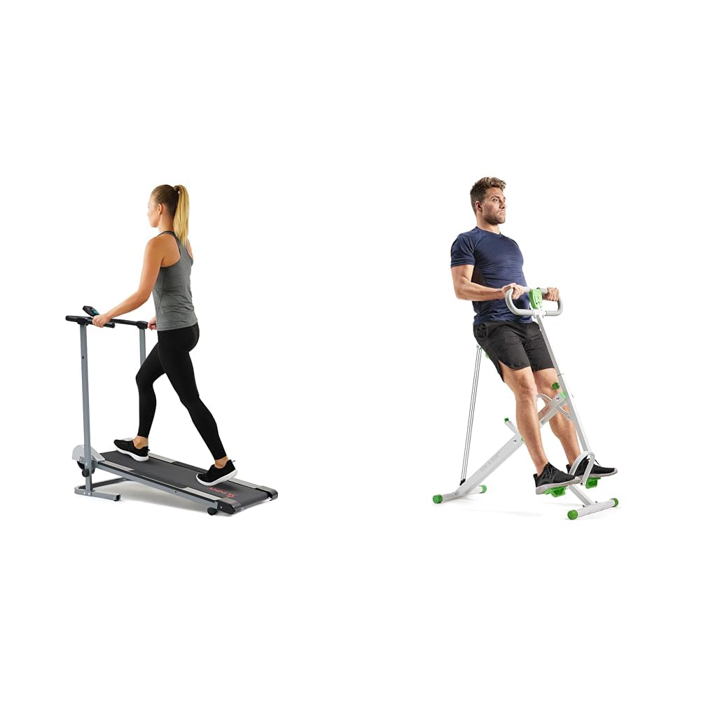 Sunny Health & Fitness Foldable Manual Treadmill, Compact Cardio Fitness + Row-N-Ride Squat Assist Trainer for Glutes & Full Body Cardio Workout with Adjustable Resistance - Image 2