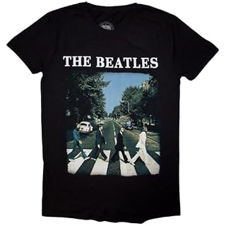 Beatles Men’s Abbey Road & Logo T-Shirt Black - Les Beatles, Paul McCartney, John Lennon, RIngo Starr, George Harrison