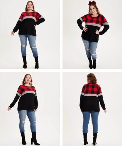 Image of TIYOMI Plus Size Tops for Women Raglan Long Sleeve V Neck T Shirts Casual Color Block Leopard /Floral Tops Winter Tee Shirt