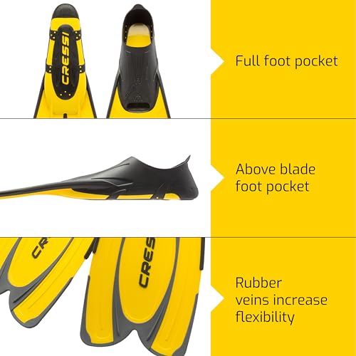 Image of Cressi Adult Snorkeling Fins with Self-Adjustable Comfortable Full Foot Pocket | Perfect for Traveling | Agua