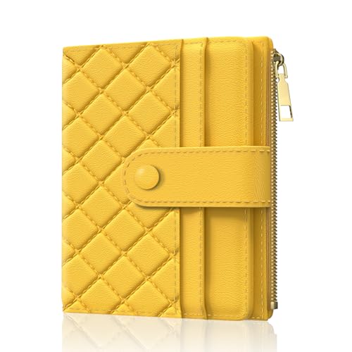 Image of Aiawoxc Womens Wallet, RFID Small Slim Wallets for Women, Compact Credit Card Holder, Cute Leather Bifold Ladies Purse with Zipper Coin Pocket and ID Window, Yellow