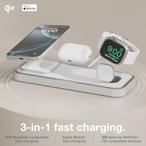 Image of NOCO XGrid XDP3: 3-in-1 Wireless Charging Pad - Charging Station for iPhone, Apple Watch, and AirPods - MagSafe Compatible, Qi2 Certified - Includes 45W USB-C Wall Charger and 6.5-Foot USB-C Cable
