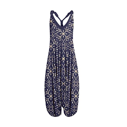 OIOLOYJM Summer Plus Size Boho Overalls for Women 2025 Fashion Jumpsuits Loose Fit Rompers Floral Printed Baggy Harem Pants