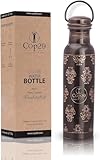 COP29 Hand Engraved Heavy Gauge Premium Pure Copper Mira Antique Water Bottle with Handle & Ayurvedic Health Benefits - 900ml/30oz