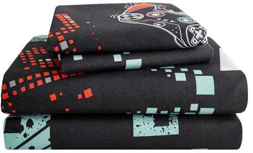 SDY 4PCS Game Sheet Sets Queen Size,Great Cartoon Microfiber Bed Sheets Sets,for Boys, Girls, Kids and Toddler, Bed in a Bag Packaged with 1 Fitted Sheet+ 1 Top Flat Sheet + 2 Pillowcases