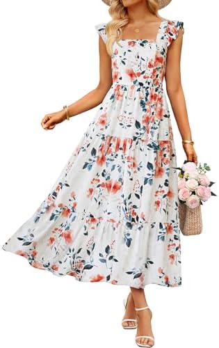 ZESICA Women's Summer Boho Floral Midi Dress 2026 Casual Ruffle C...