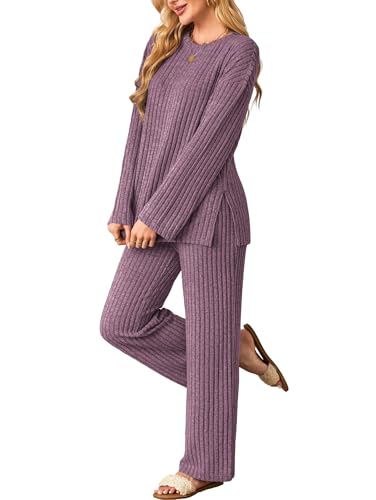 Image of Kikibell Womens Sets 2 Piece Outfits Matching Lounge Set Cozy Knit Pajamas Oversized Loungewear Fall Winter Clothes S-2XL