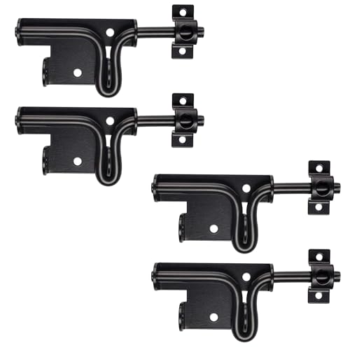 Image of Slide Bolt Gate Latch for Wooden Fence Outdoor Gate Latch Lock with Padlock Hole, Heavy Duty Sliding Fence Door Lock, Black Barrel Bolt Latches for Wood Vinyl Fence,Gate Hardware for Barn Shed,4 Pack