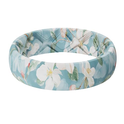 Egnaro Women's Silicone Statement Rings, 5.2mm Wide 2mm Thick Rubber Printed Floral Bands For Her Size 4-12