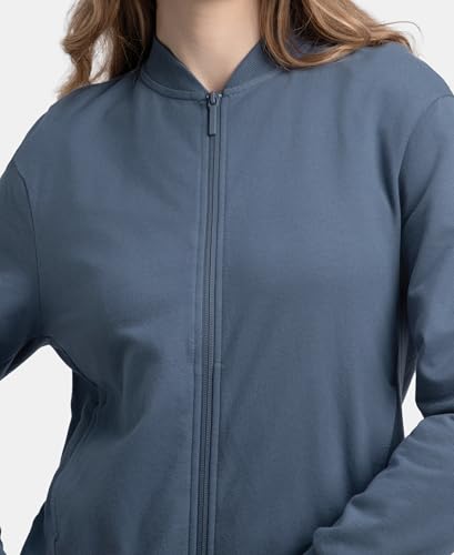 Image of Jockey A111 Women Super Combed Cotton French Terry Drop Shoulder Styled Jacket with Ribbed Cuff and Hem